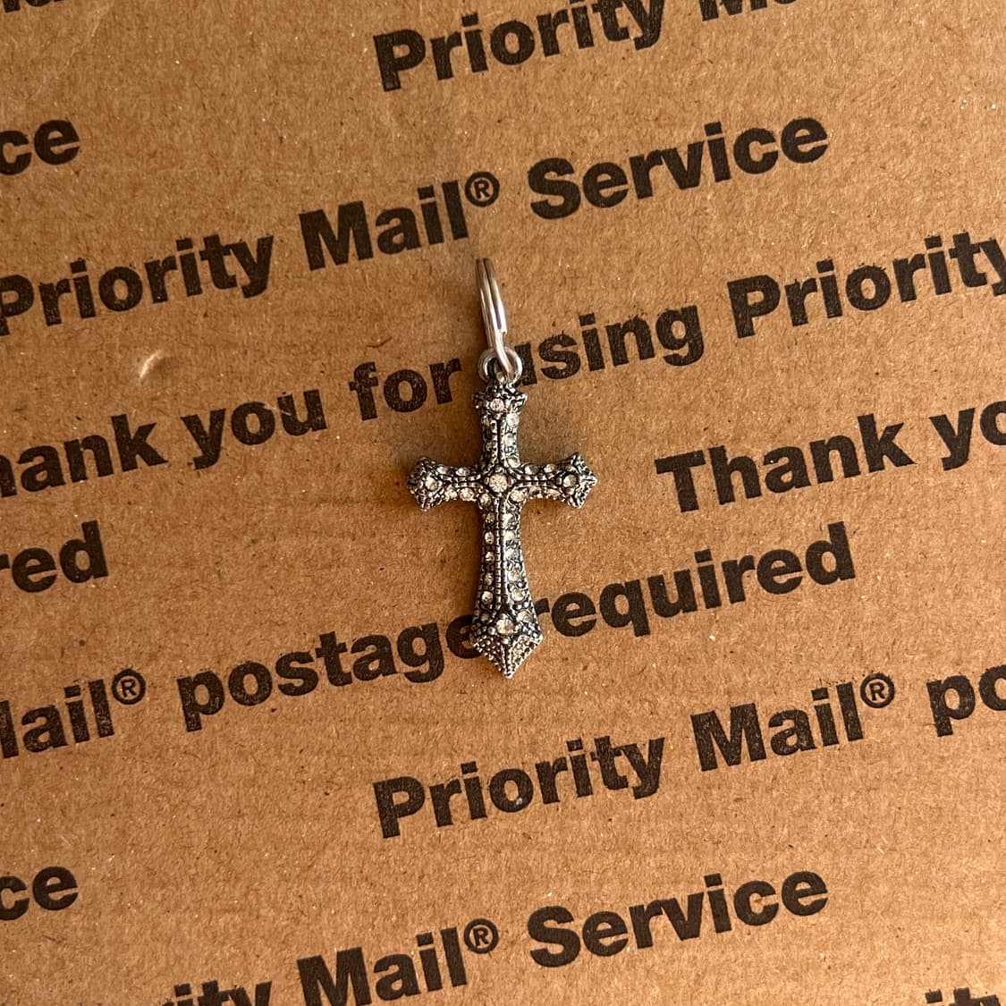90s vtg Silver Crystal Cross Keyring 상품이미지1