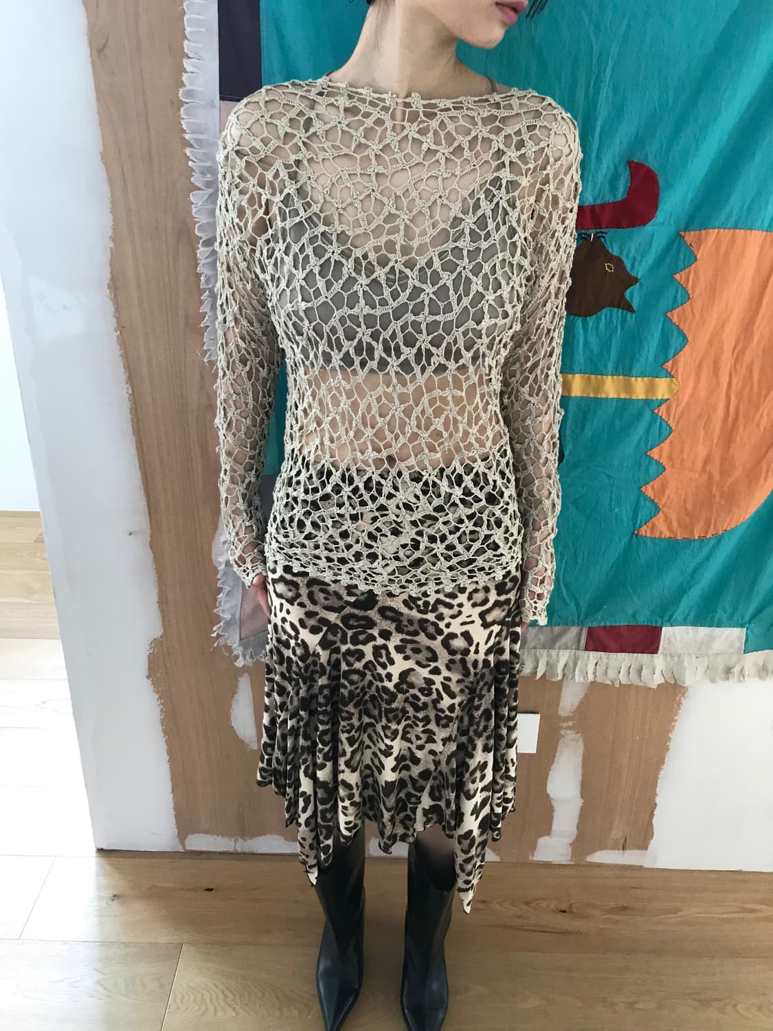 vintage beige net top 상품이미지4