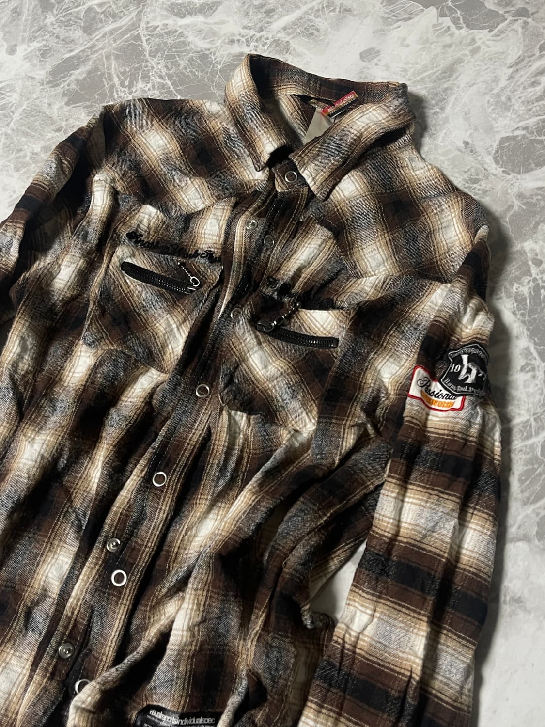 (B one soul)y2k patchwork check shirts 상품이미지2