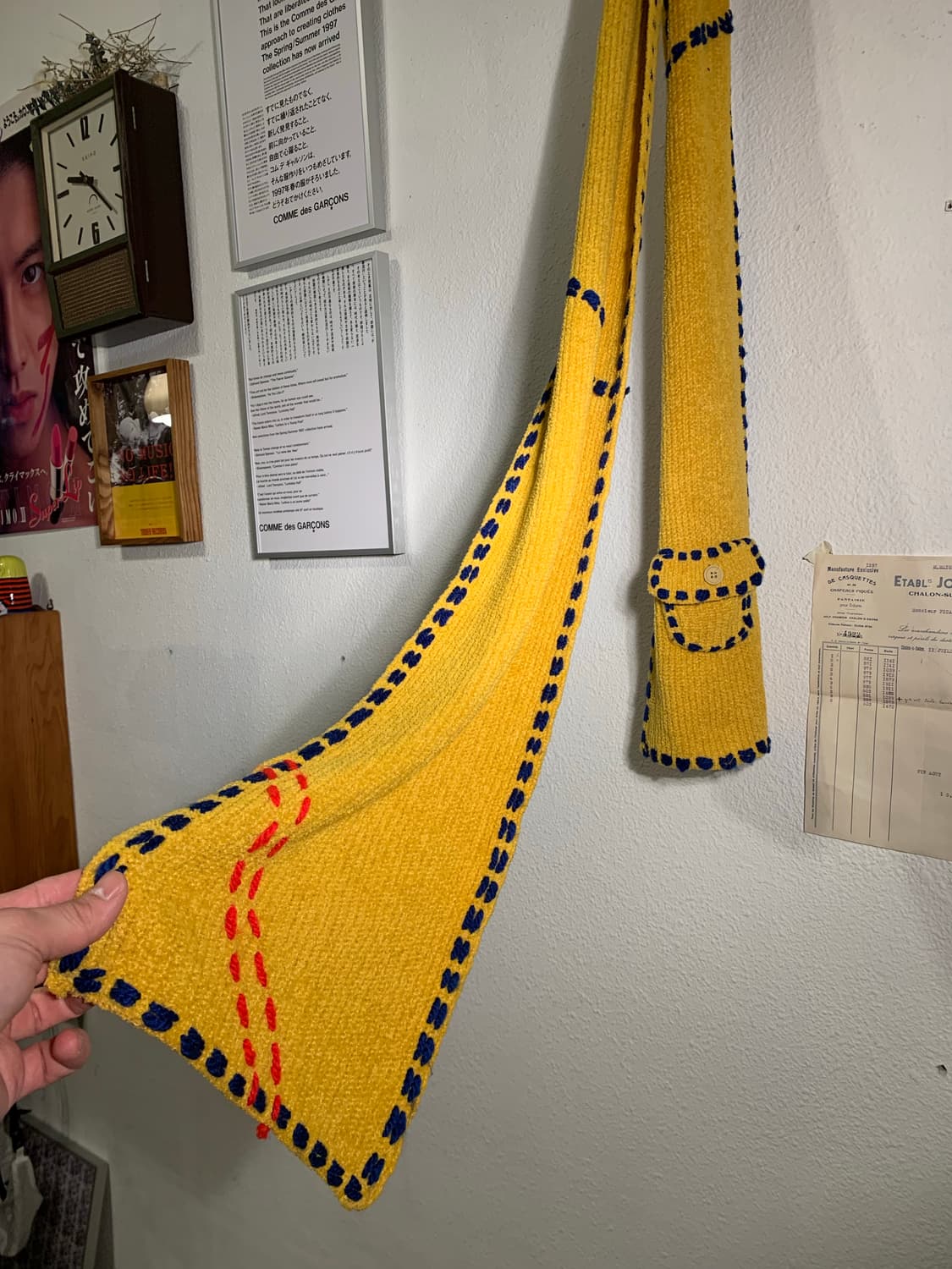 핑거린 핸드스티치 포켓 머플러 네이비 옐로 상품이미지5