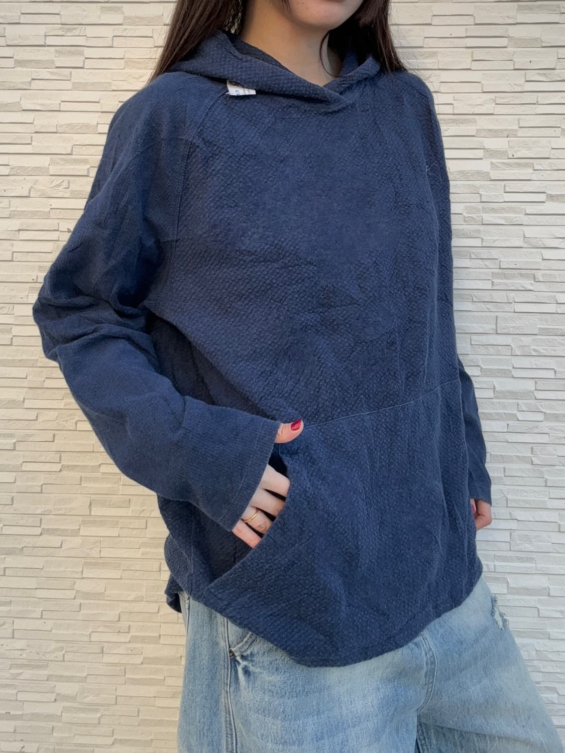 90s Russell 올드스쿨 와플 블루 후드티 상품이미지2