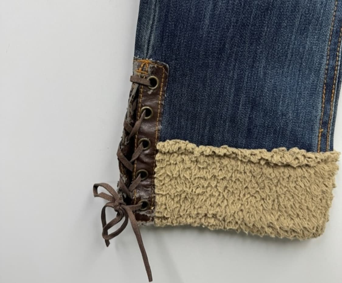 빈티지 모리걸 히피 갸루 7부 데님 코르셋 바지 팬츠 상품이미지2