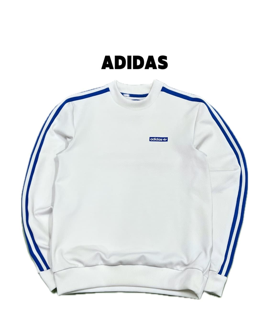 (85) 아디다스 삼선 와플 맨투맨 화이트/블루 상품이미지1