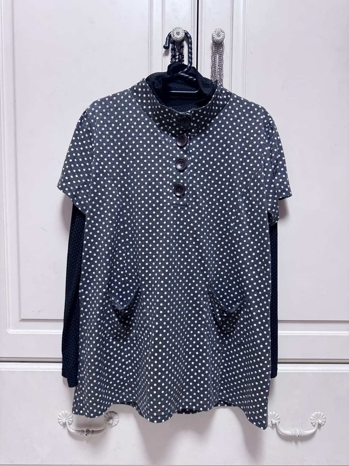 빈티지 모리걸 하구미 니혼진 레이어드 도트 목폴라 상의 세트 상품이미지1