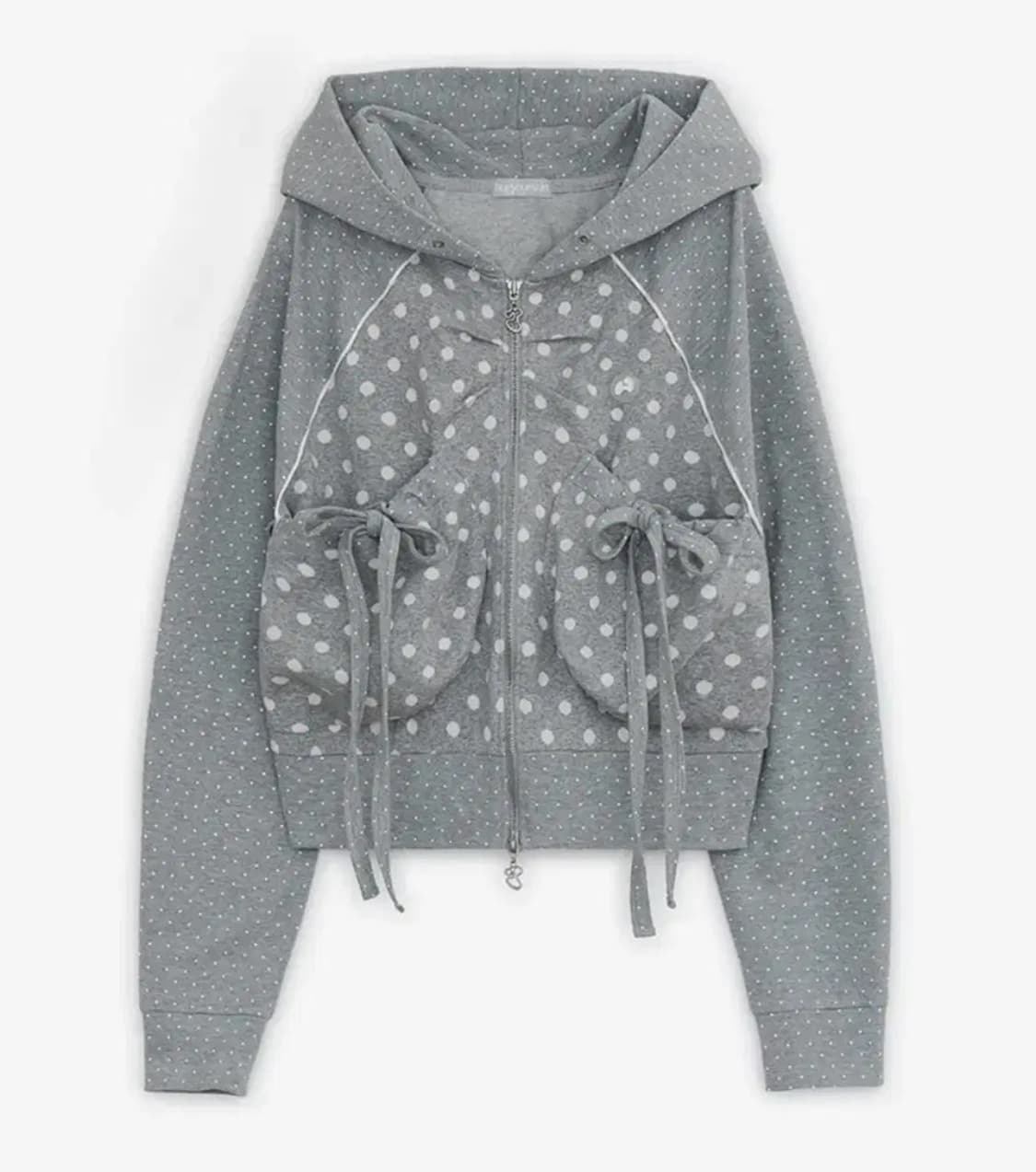 허그유어스킨 도트 빅포켓 후드집업 그레이 상품이미지1