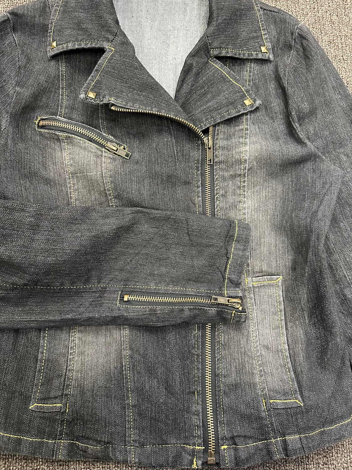 OS)Japanese vintage 여성 지퍼 흑청 트러커 데님자켓 상품이미지5