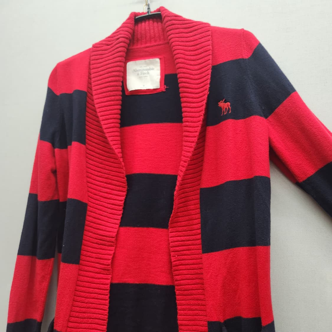 아베크롬비 스트라이프 숄카라 로고 오픈 가디건 M 상품이미지2