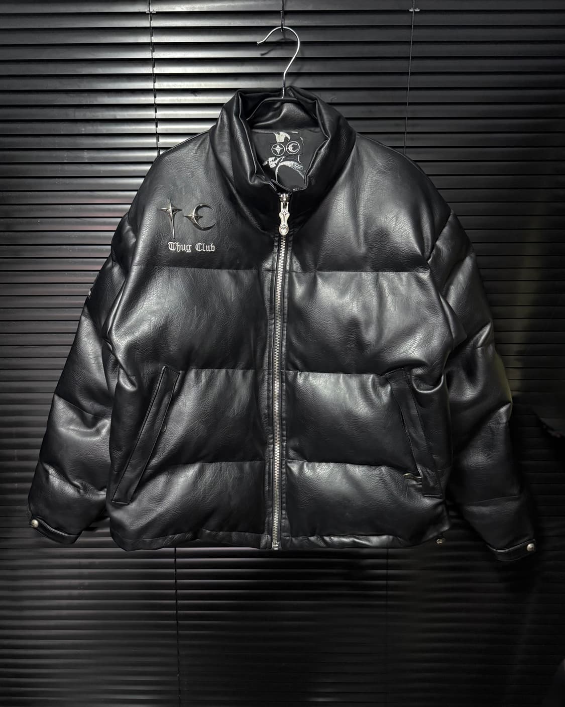 떠그클럽 가죽 레더 퍼퍼 자켓 크롭 패딩 블랙 2 사이즈 100 펑크 상품이미지1