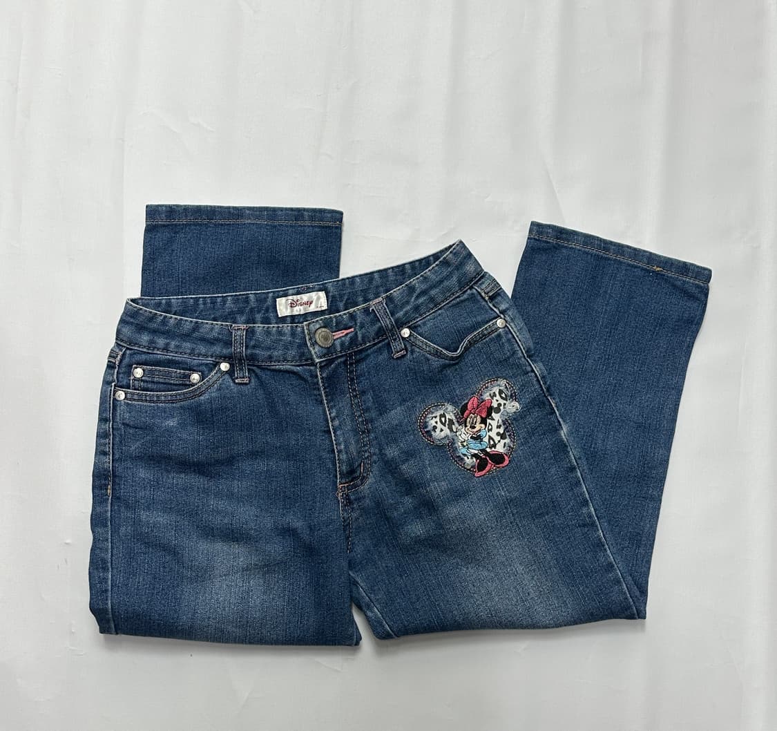 ⭐️재팬 디즈니 미니마우스 7부 데님 팬츠⭐️데코라 워싱 빈티지 패치  상품이미지2