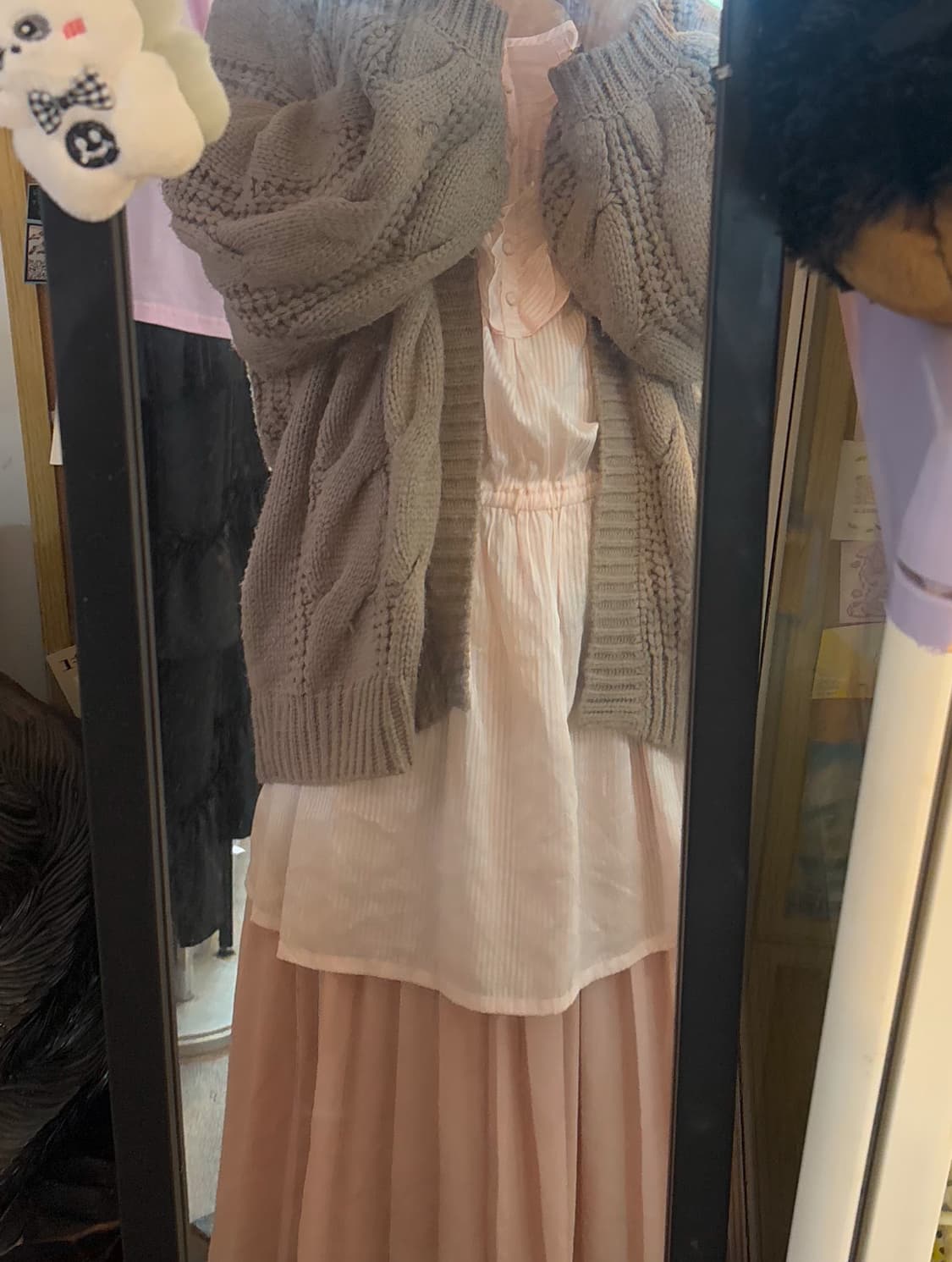 핑크빛 베이지브라운) 빈티지 모리걸 꽈배기 니트 가디건 상품이미지2