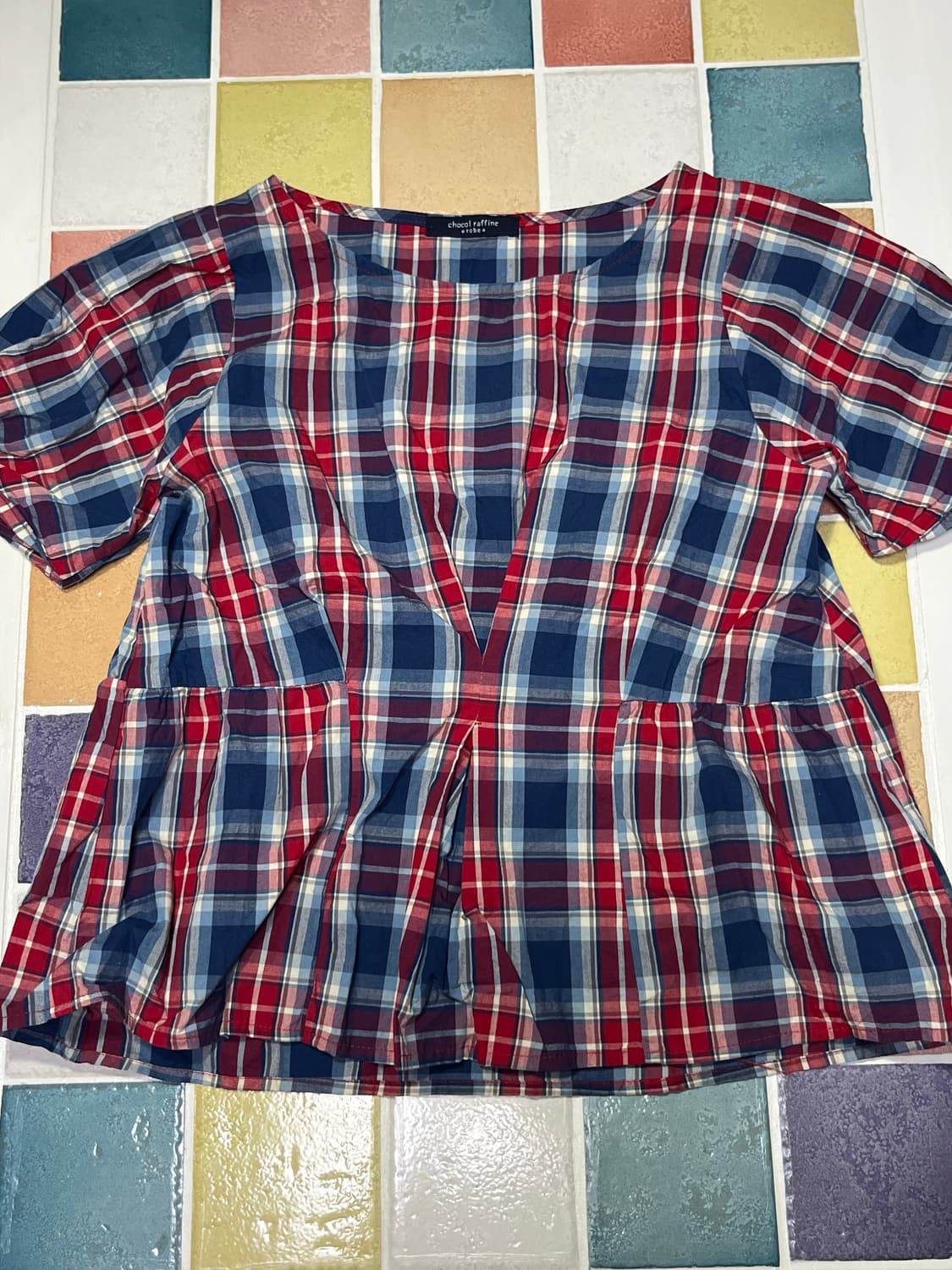 Chocol Raffine Robe 레드 블루 체크 블라우스 상품이미지5
