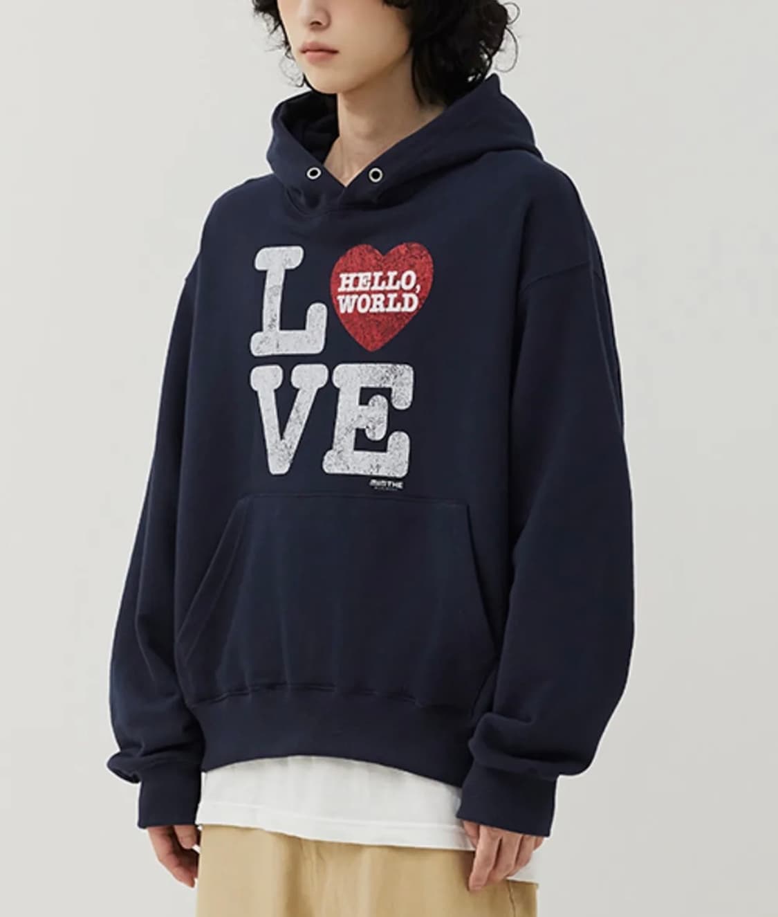 밈더워드로브 헬로 월드 LOVE후드티 네이비 상품이미지2