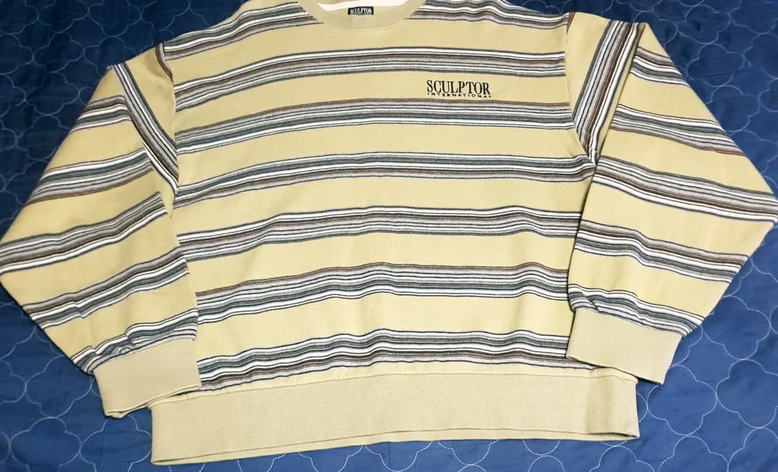 (24s) 스컬프터 스트라이프 코튼니트 롱슬리브 라이트 카키 (L) 상품이미지1