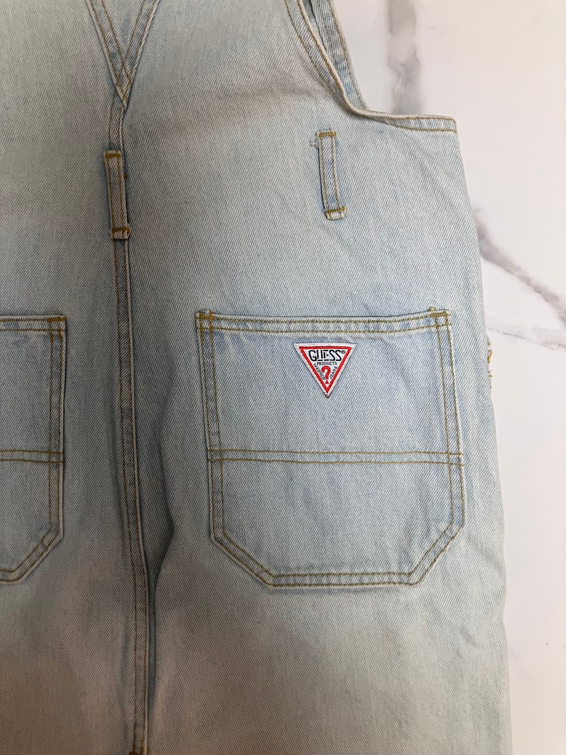 80s 빈티지 게스 데님 청치마 멜빵치마 오버롤 연청 라이트워시  상품이미지3