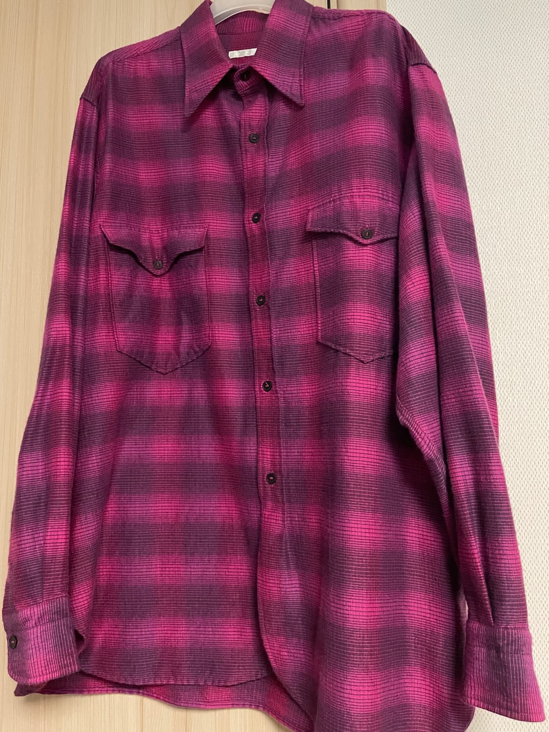 [2] 코모리 울실크 워크 체크 셔츠 핑크 상품이미지2