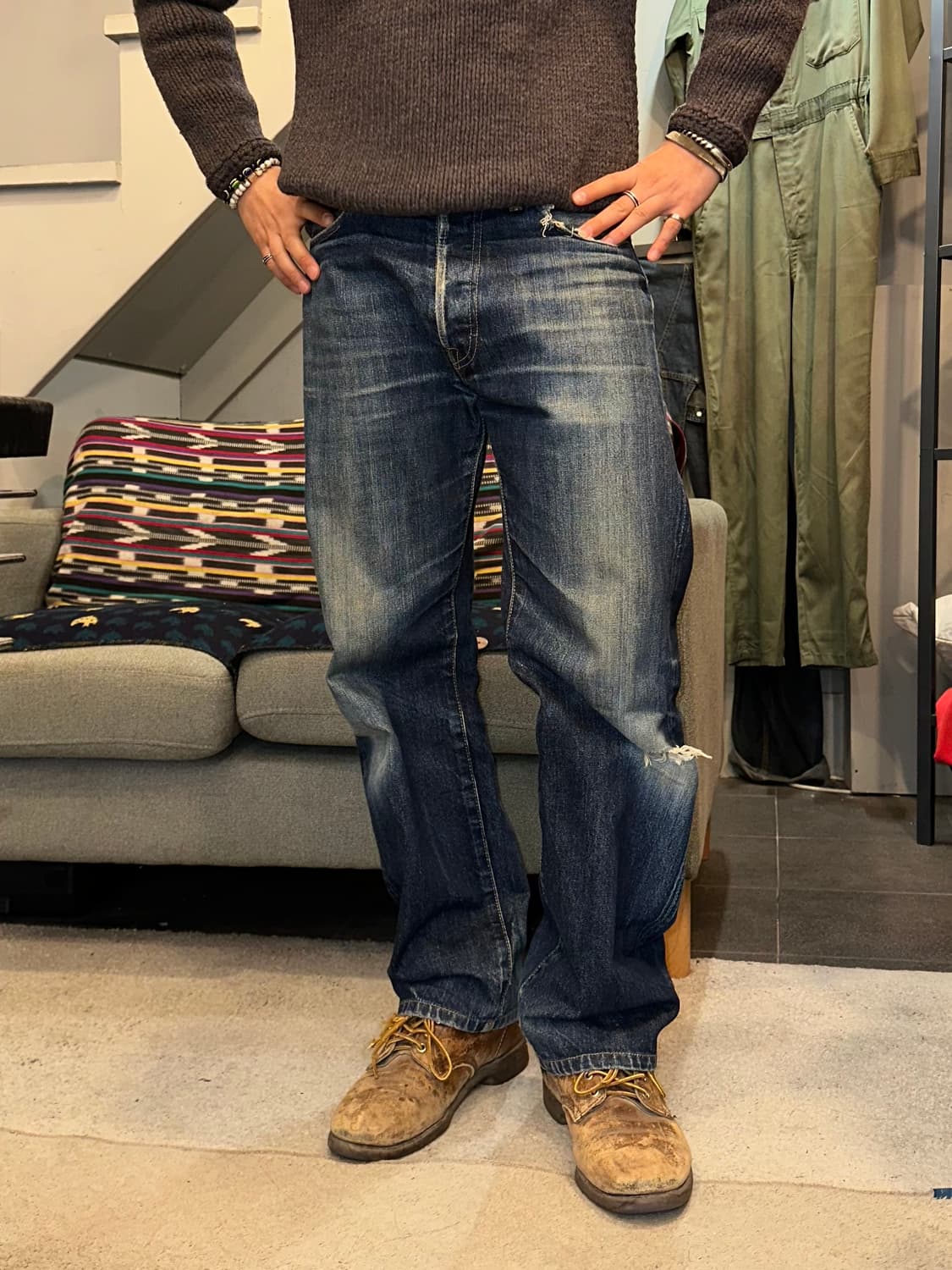 Denime Selvedge destroyed denim pants 상품이미지1