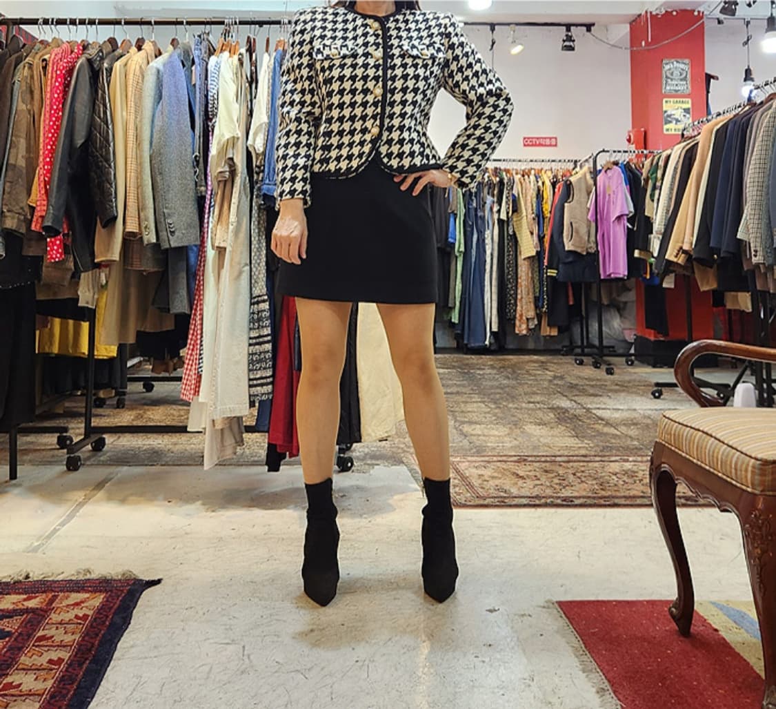 LOBJIE 트위드 체크 진주 버튼 자켓 상품이미지2