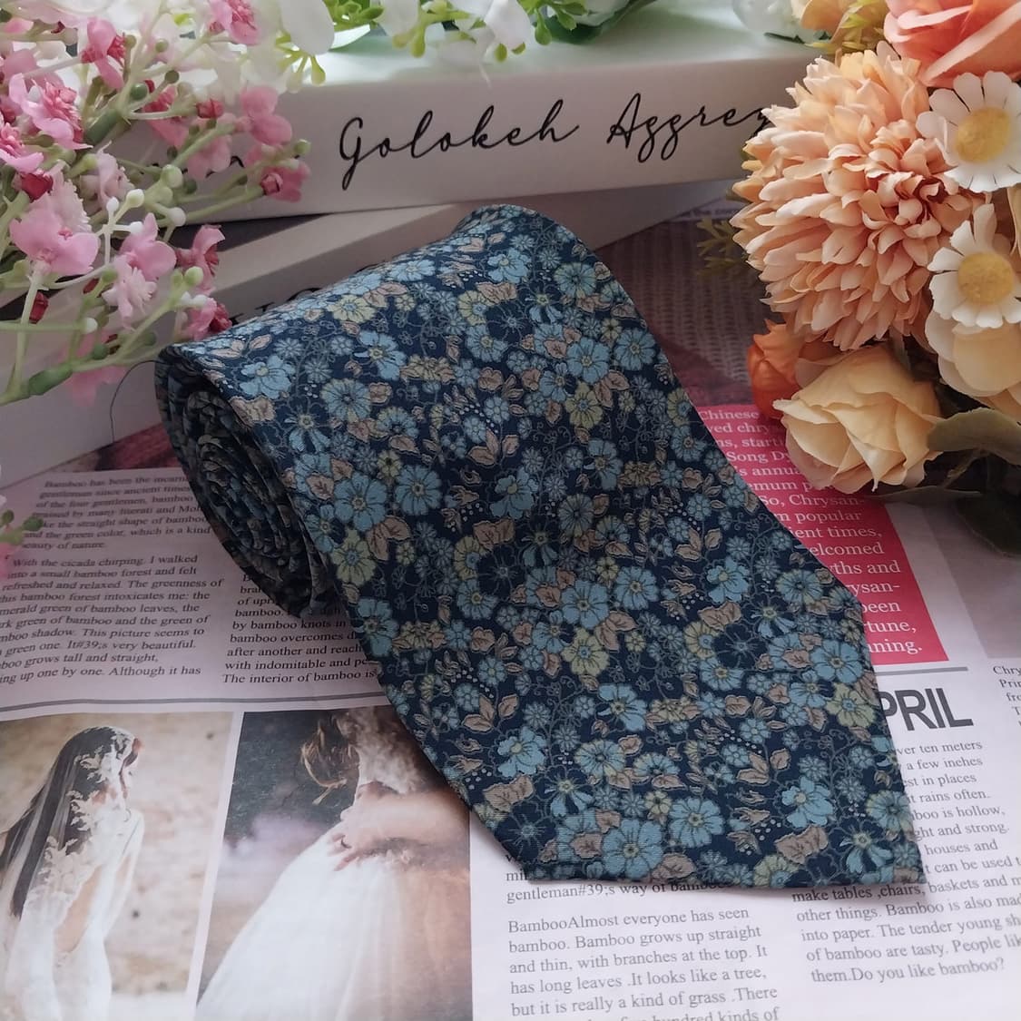 레노마 실크 네이비 플라워 패턴 넥타이 8.7cm A+등급 K1621 상품이미지2