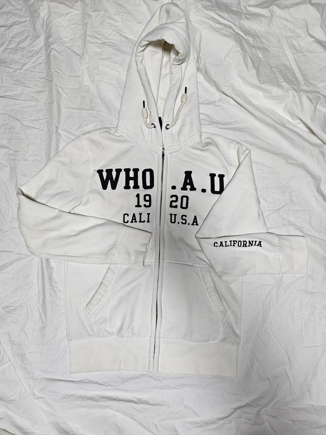 후아유 자수 후드 집업 화이트 S 상품이미지1