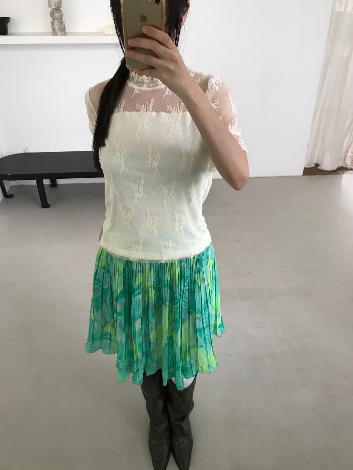 vintage green pattern skirt 상품이미지9