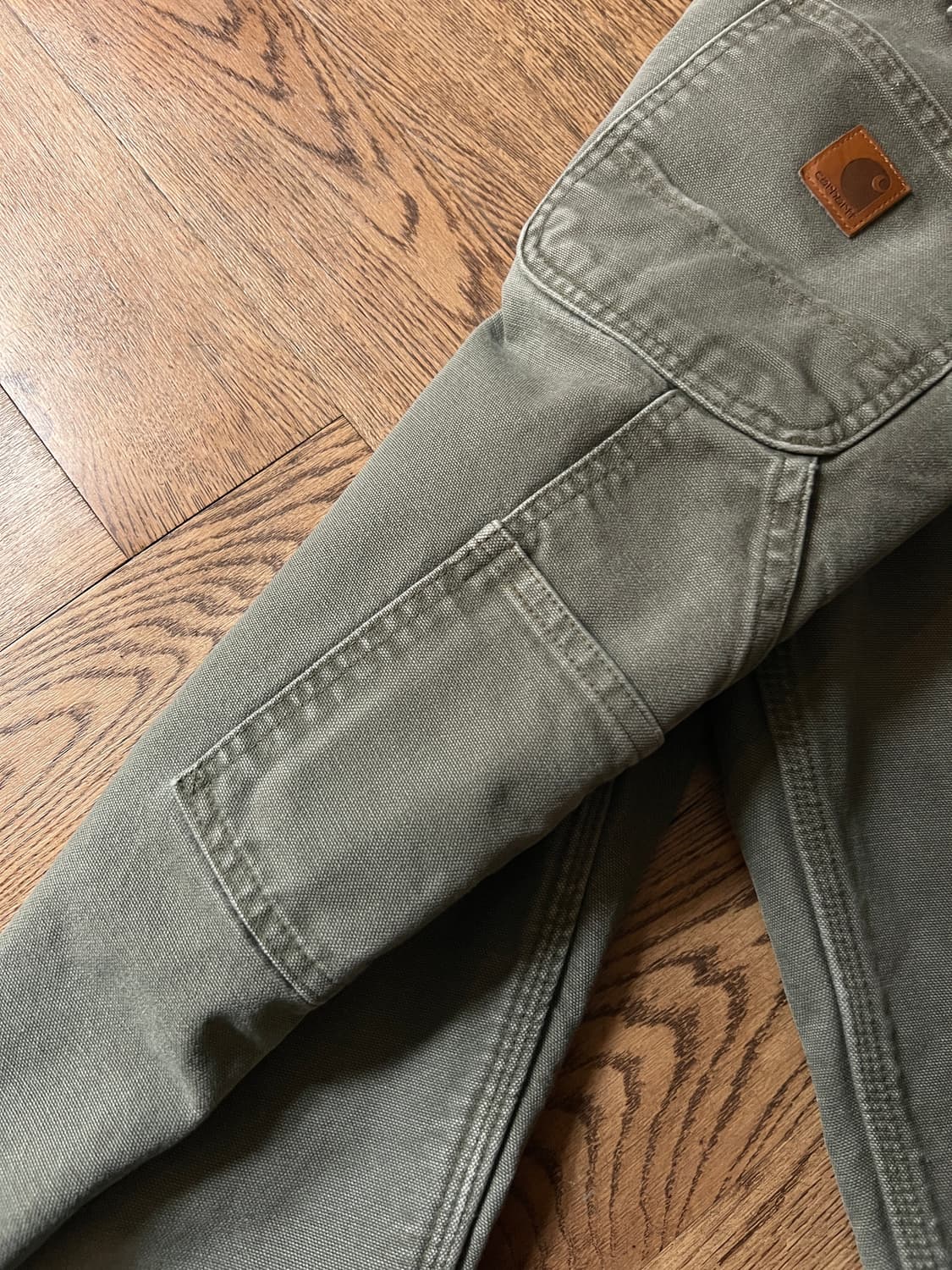 [34]칼하트 USA 체크라이닝 데미지드 모스그린 싱글니 카펜터 워크팬츠 상품이미지8