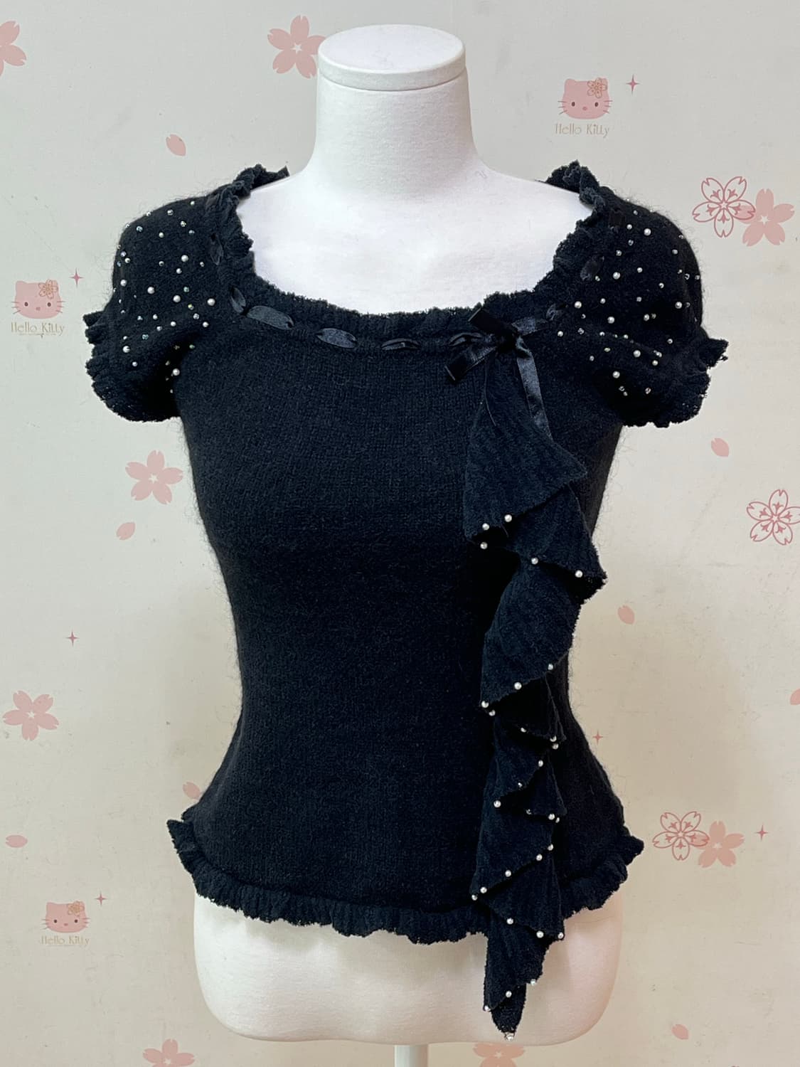 일본 빈티지 갸루 로걀탑 니트 탑 진주 히메갸루 오네갸루 상품이미지1