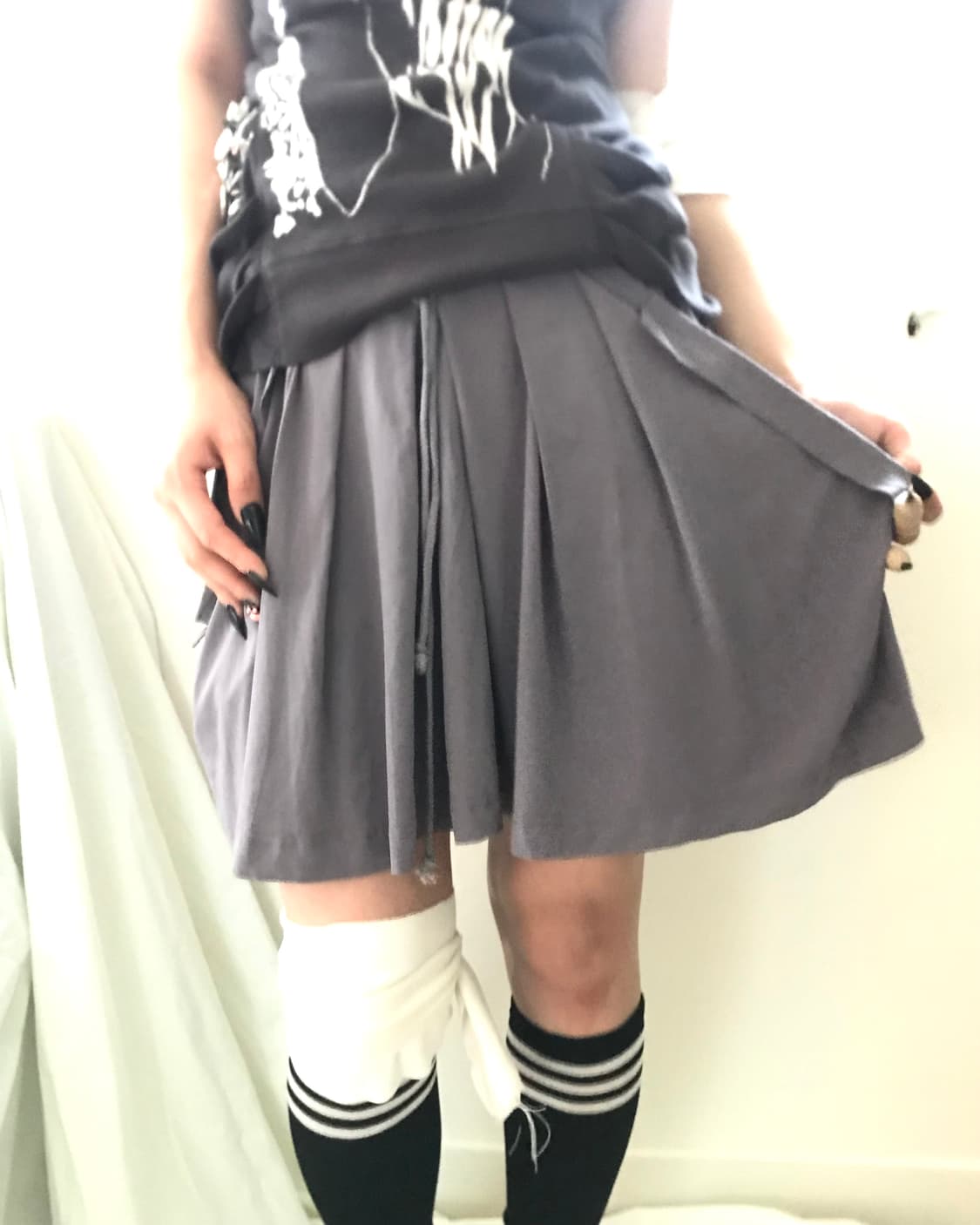 Greyish big pleats pintuck strap skirt 상품이미지6