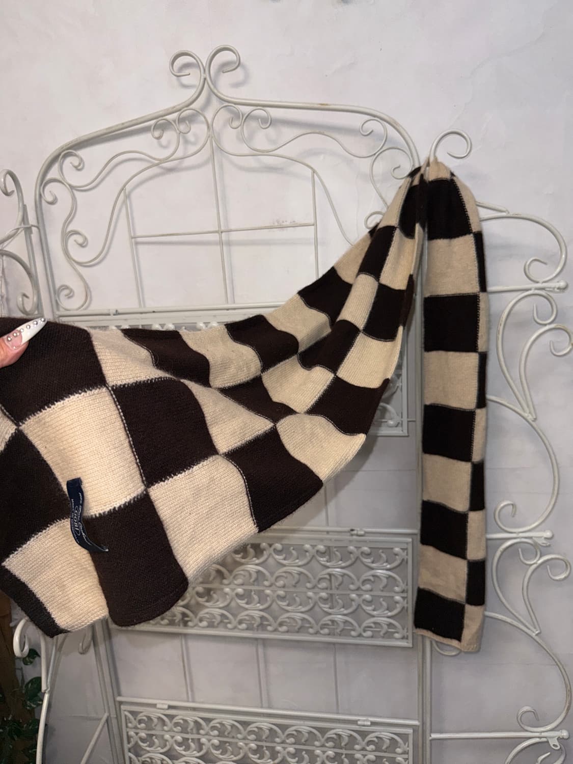 Ivory checkerboard cashmere muffler  상품이미지3
