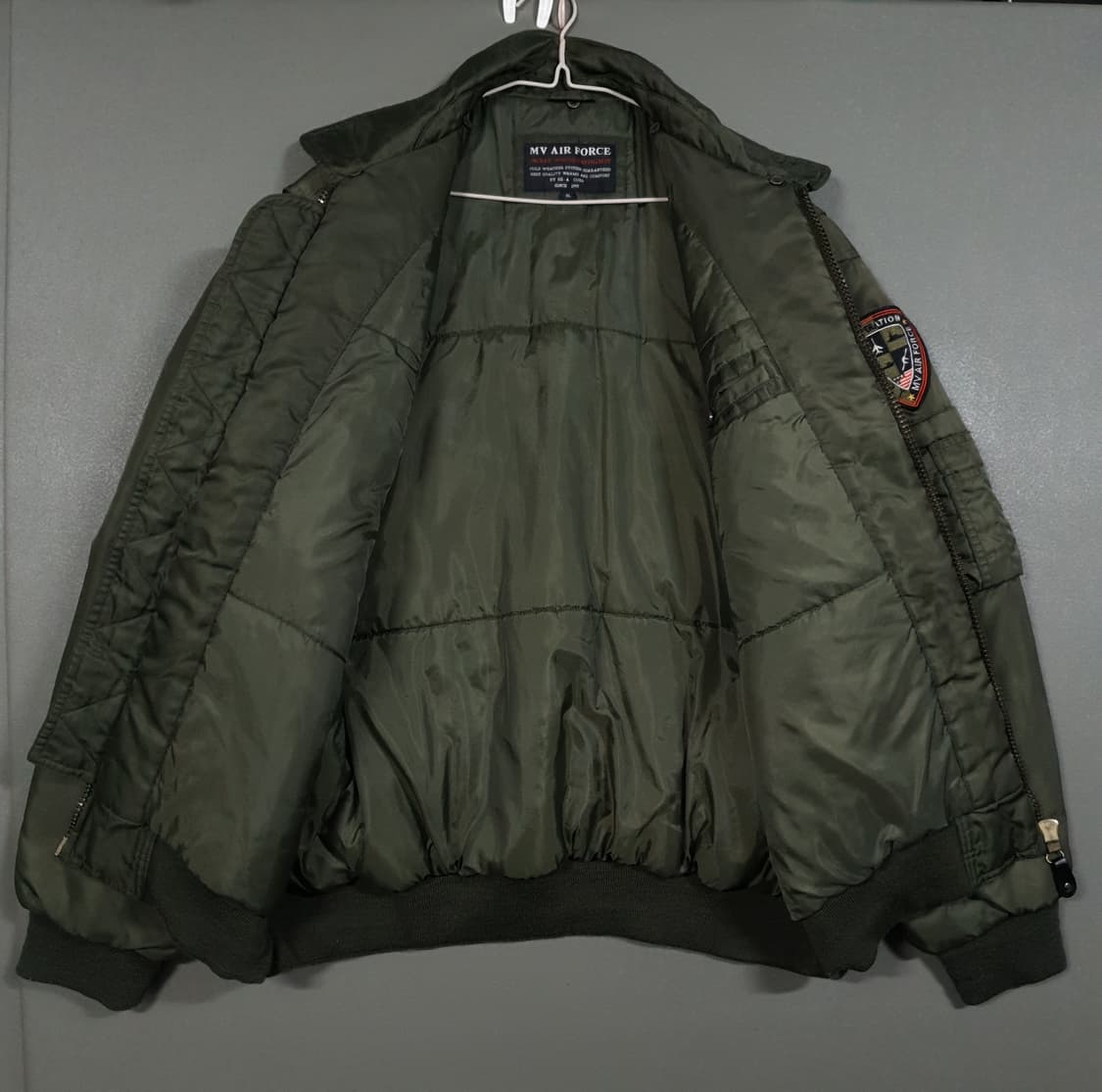 MV 에어포스 밀리터리 MA-1 누빔 점퍼 플라이트 자켓 카키 XL 상품이미지7