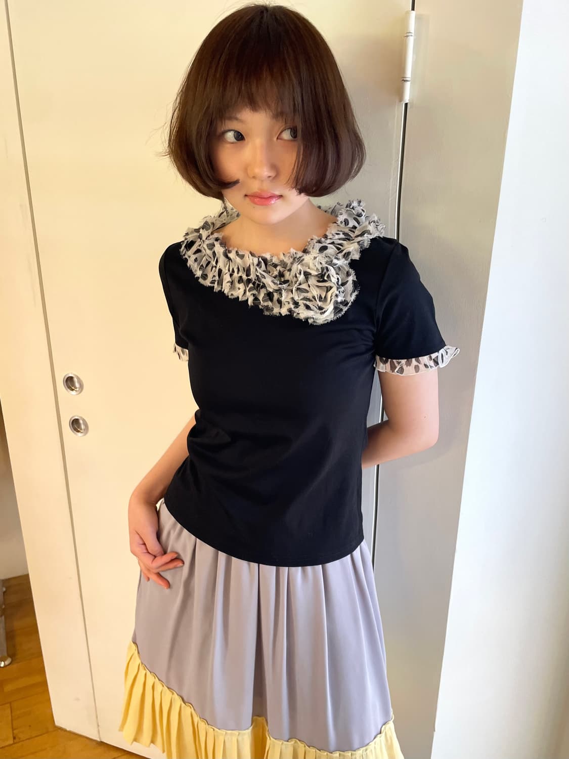 leopard frill sleeve 상품이미지1