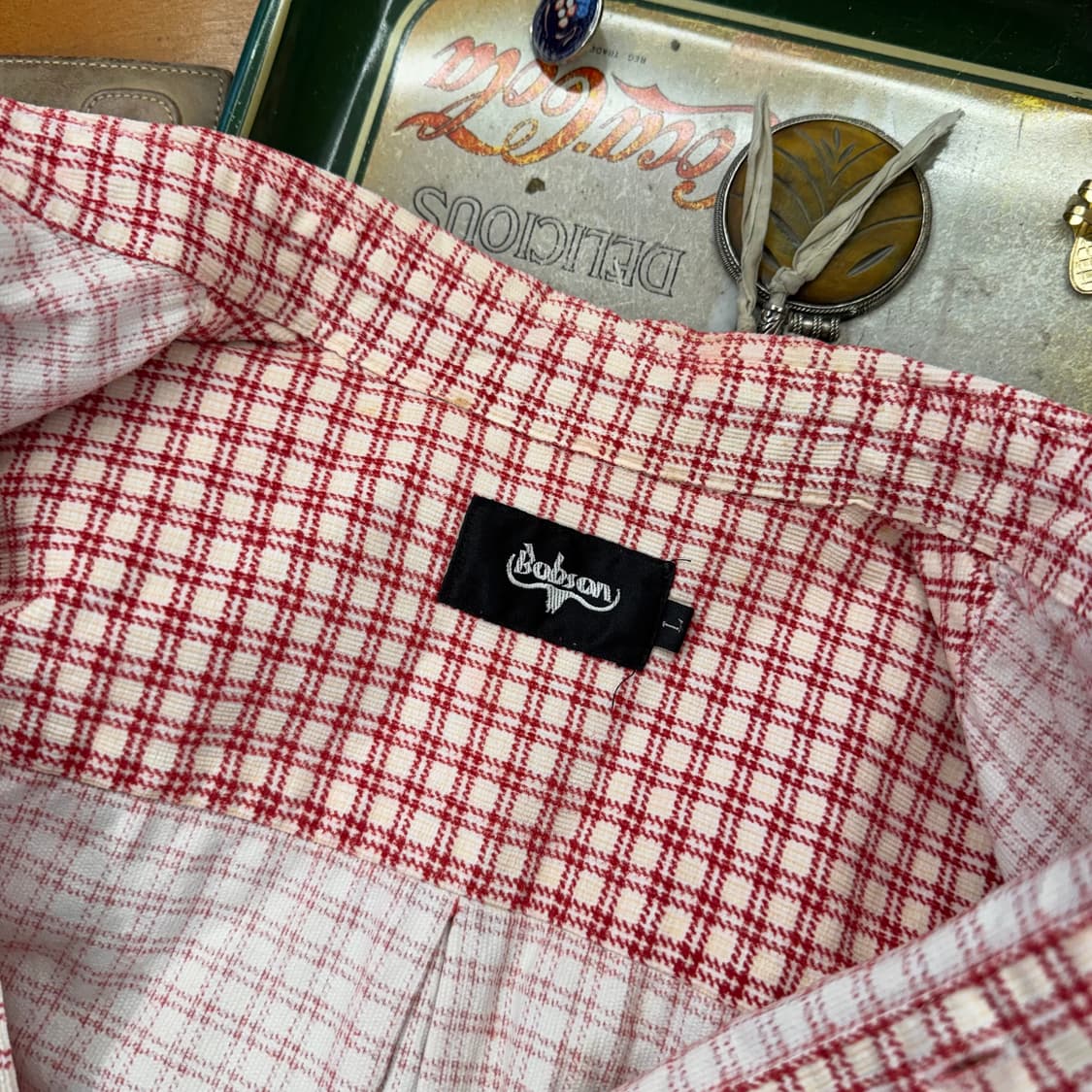 80s 밥슨 Bobson 깅엄 체크 플란넬 셔츠 made in JAPAN 상품이미지5