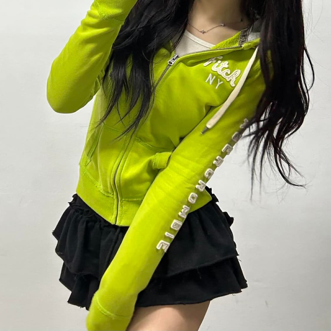 아베크롬비 y2k 여리핏 말차라떼 대대장 러블리힙 후드집업 희귀져지(S) 상품이미지3