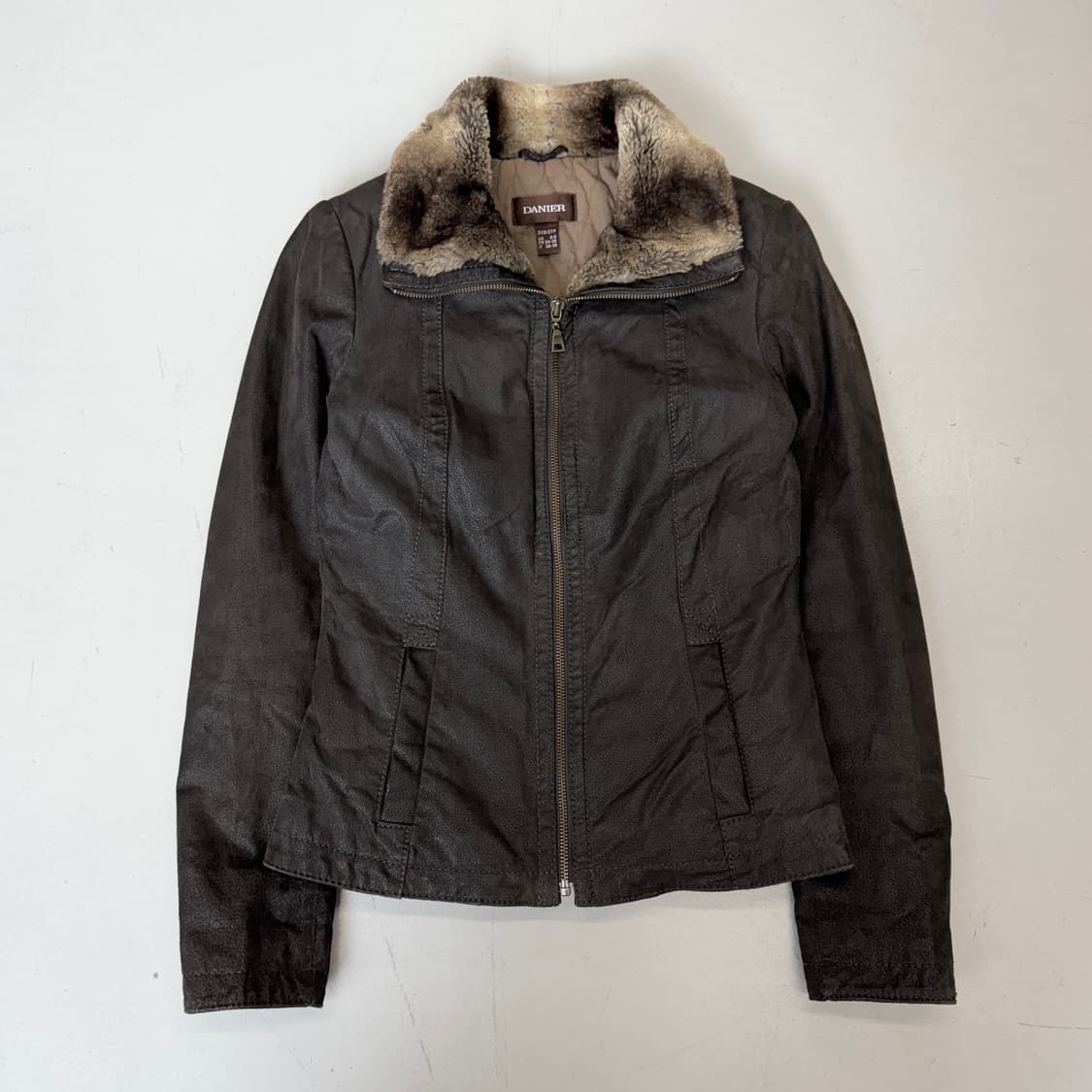 바이커 Y2K 딱붙 퍼 리얼레더 하이넥 가죽자켓 상품이미지2