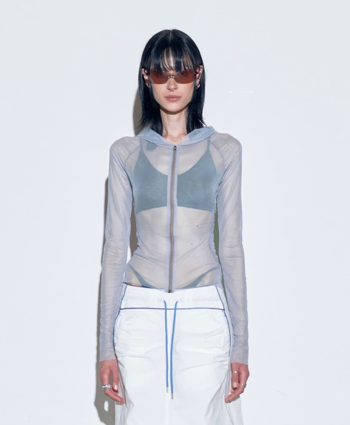 M)스컬프터 메쉬 셔링 집업 여름아우터 Mesh Shirring ice 상품이미지2