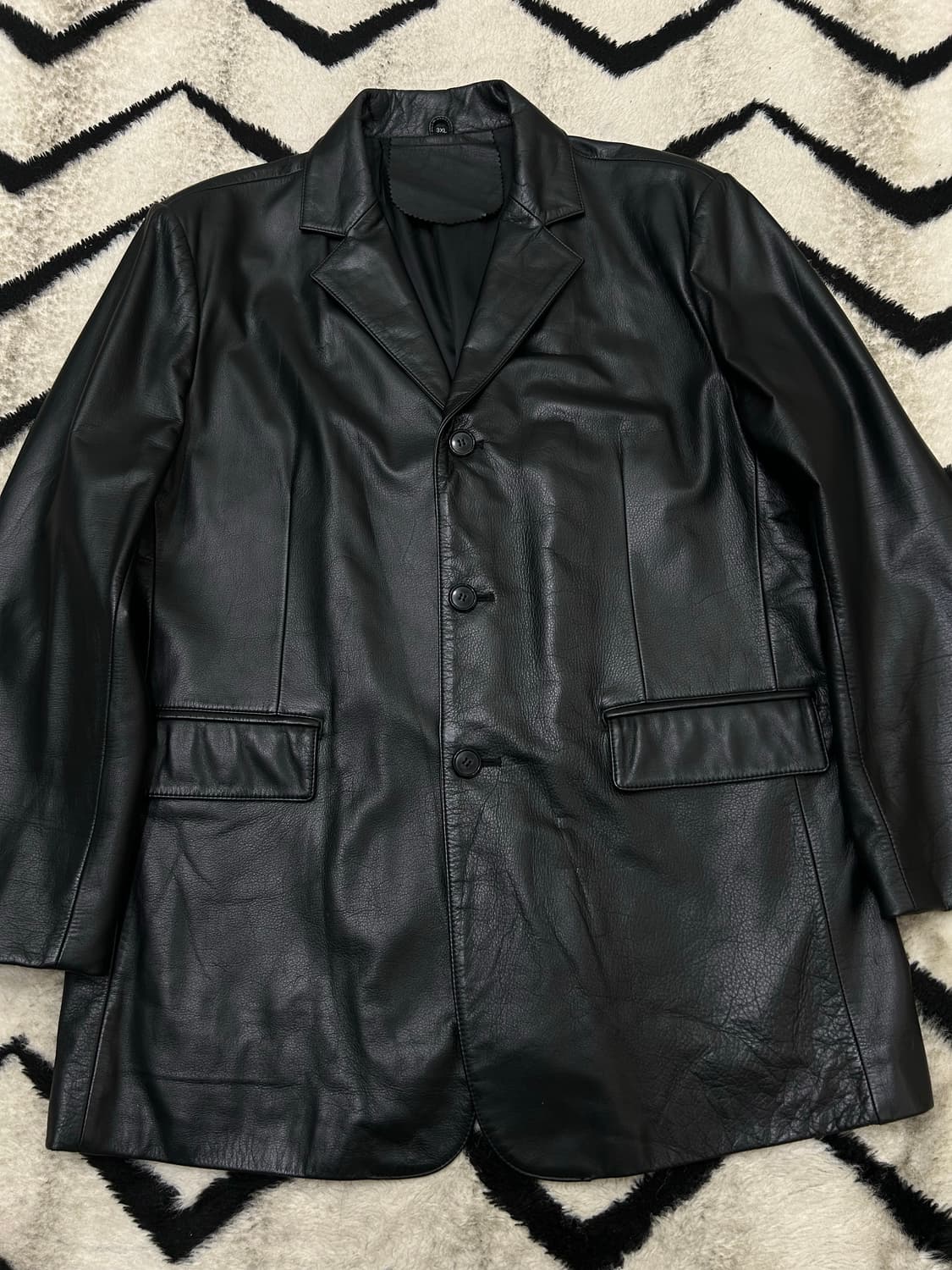 [3XL]빈티지 소가죽 쓰리버튼 블레이저/블랙 상품이미지1