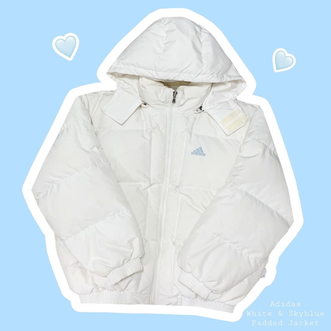 아디다스 화이트 스카이블루 후드 덕다운 패딩 점퍼 상품이미지1