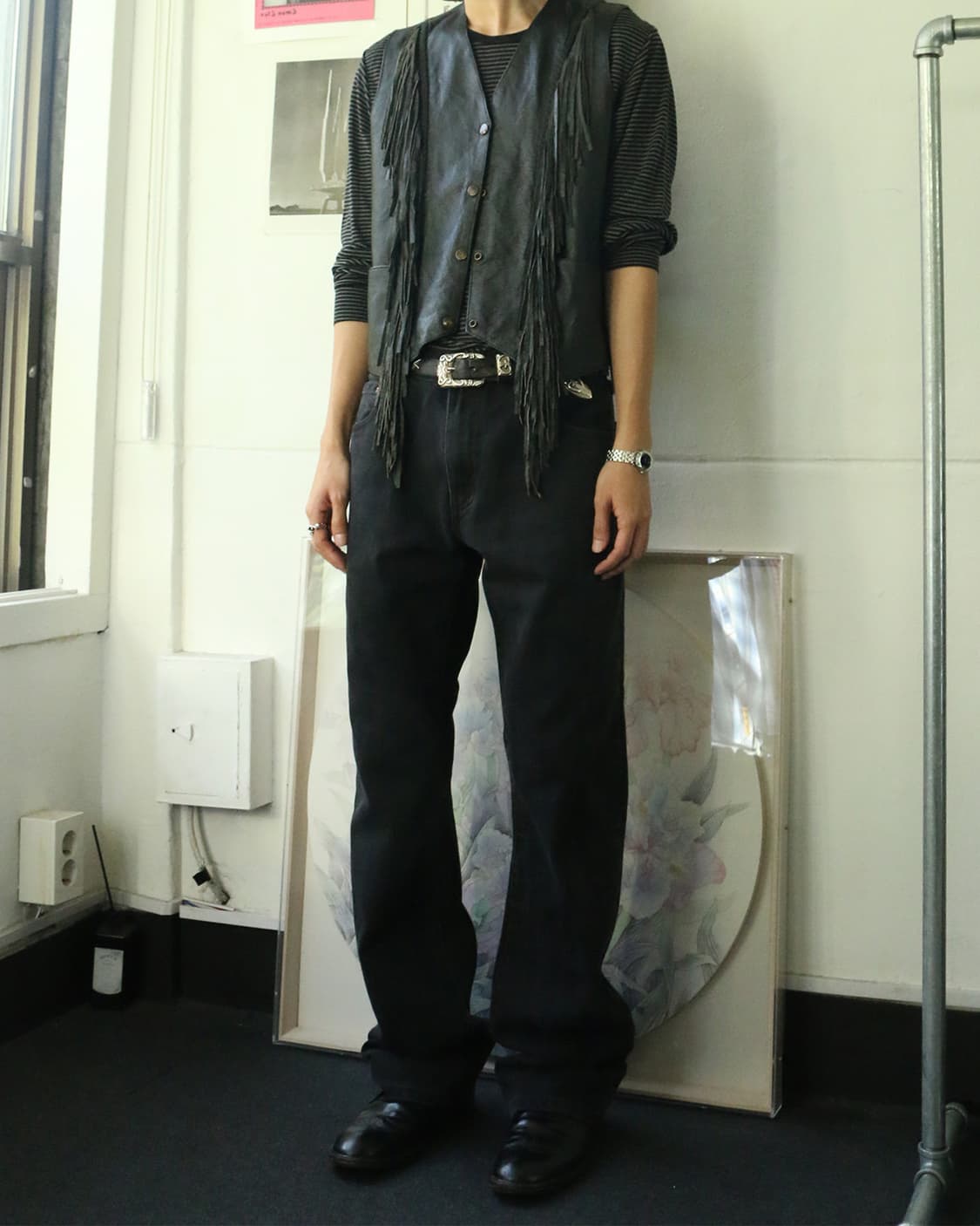 빈티지 테슬 프린지 레더 베스트 상품이미지3