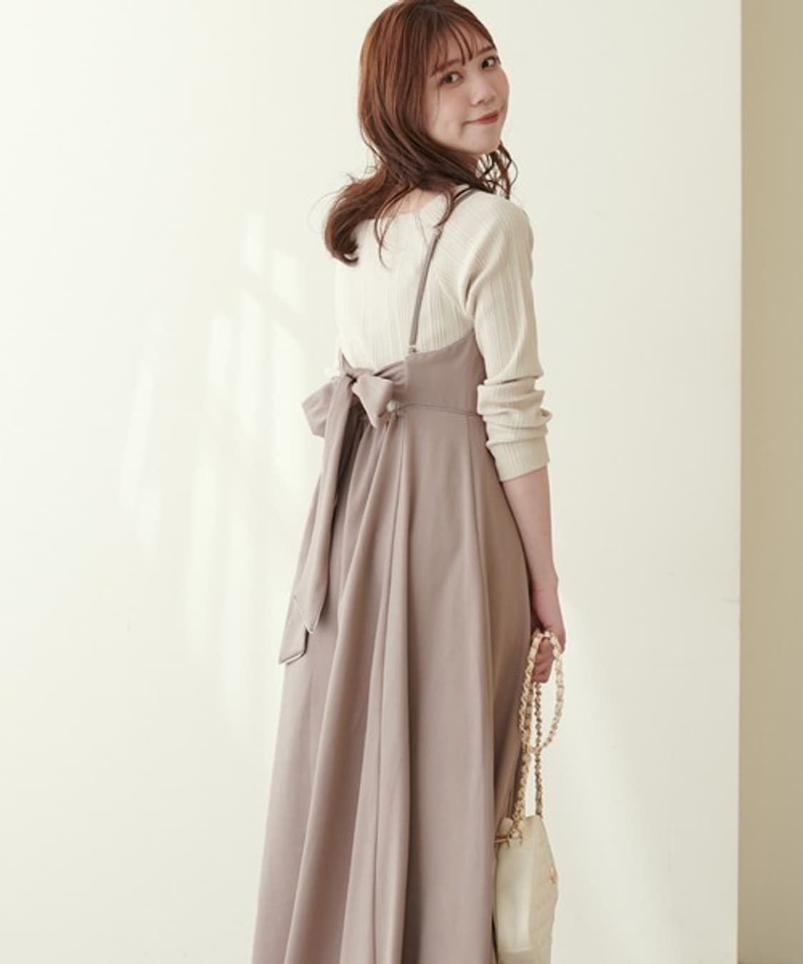 내츄럴뀌뚜르 백리본 파이핑 캐미 원피스 벽돌색 상품이미지2