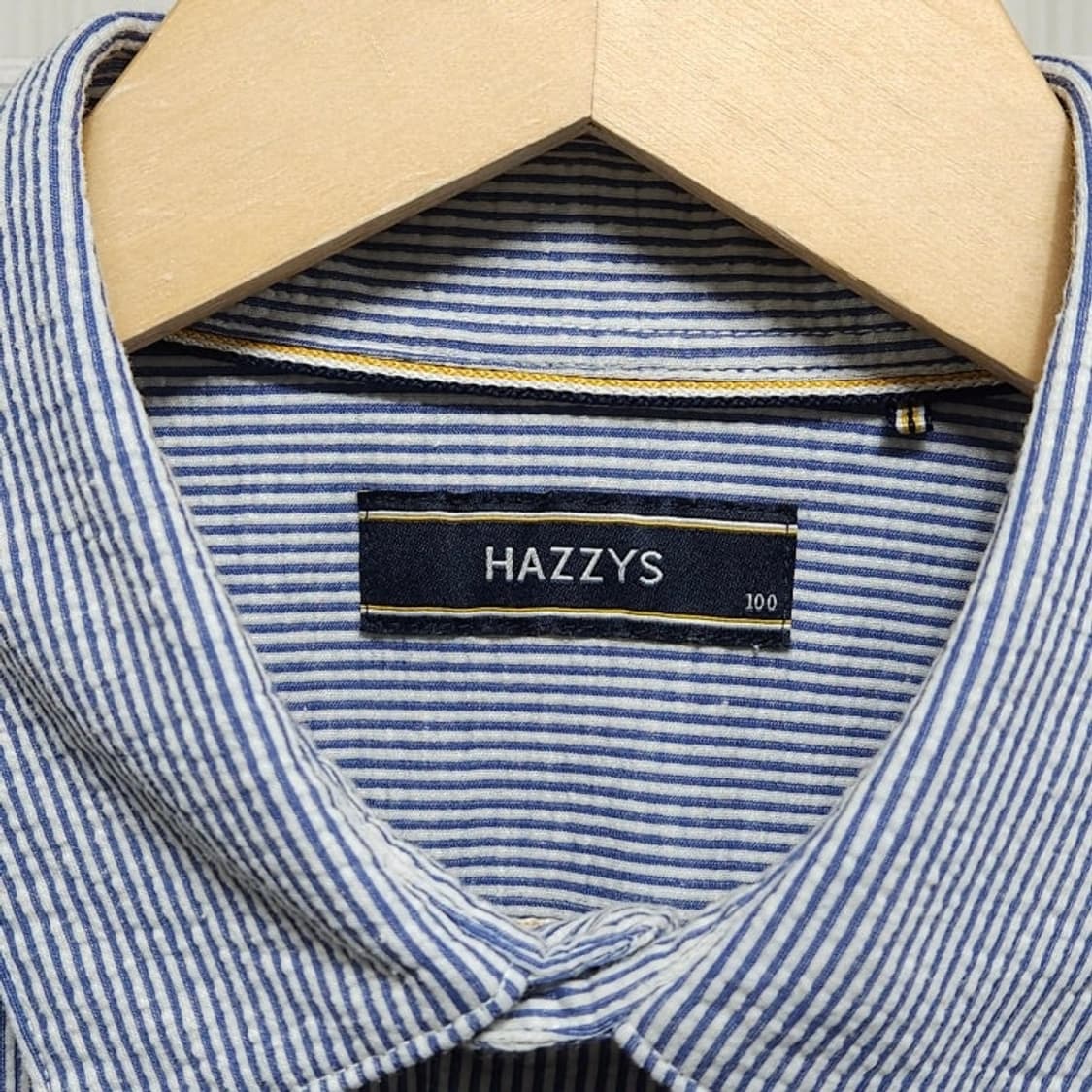 100 HAZZYS 헤지스 시어서커 스트라이프 셔츠 블루 상품이미지5