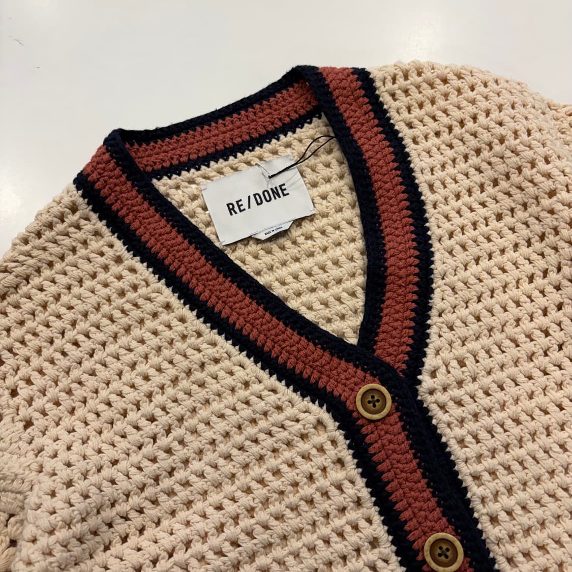 [S] REDONE 리던 크로셰 가디건 아이보리 배색 새상품 D503 상품이미지3
