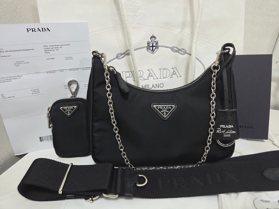 [새상품급] 프라다 리나일론 테수토 은장 체인 호보백  상품이미지1