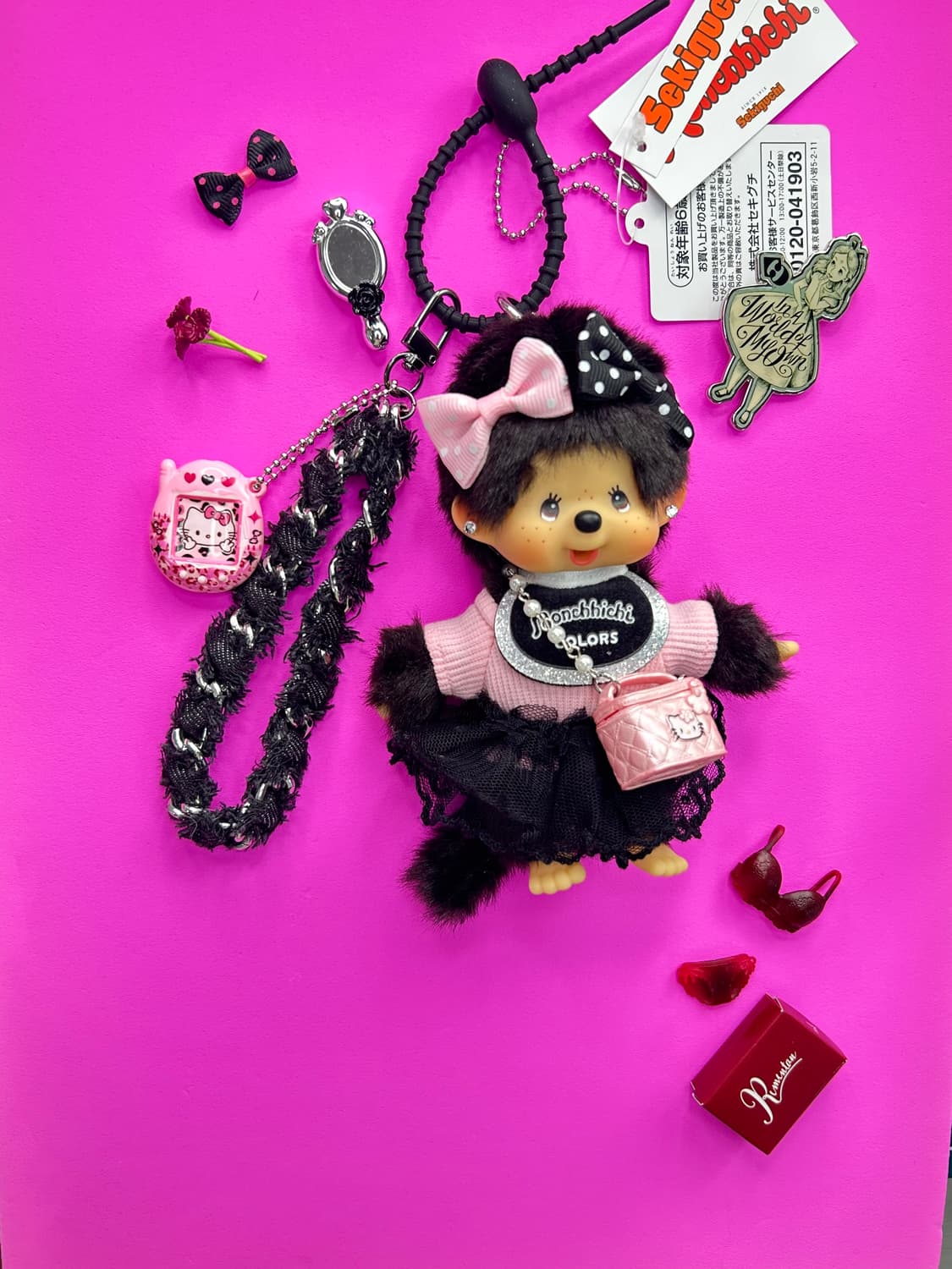 (87)💖정품몬치치커스텀키링키티무드😸핑크블랙리본🎀 상품이미지5