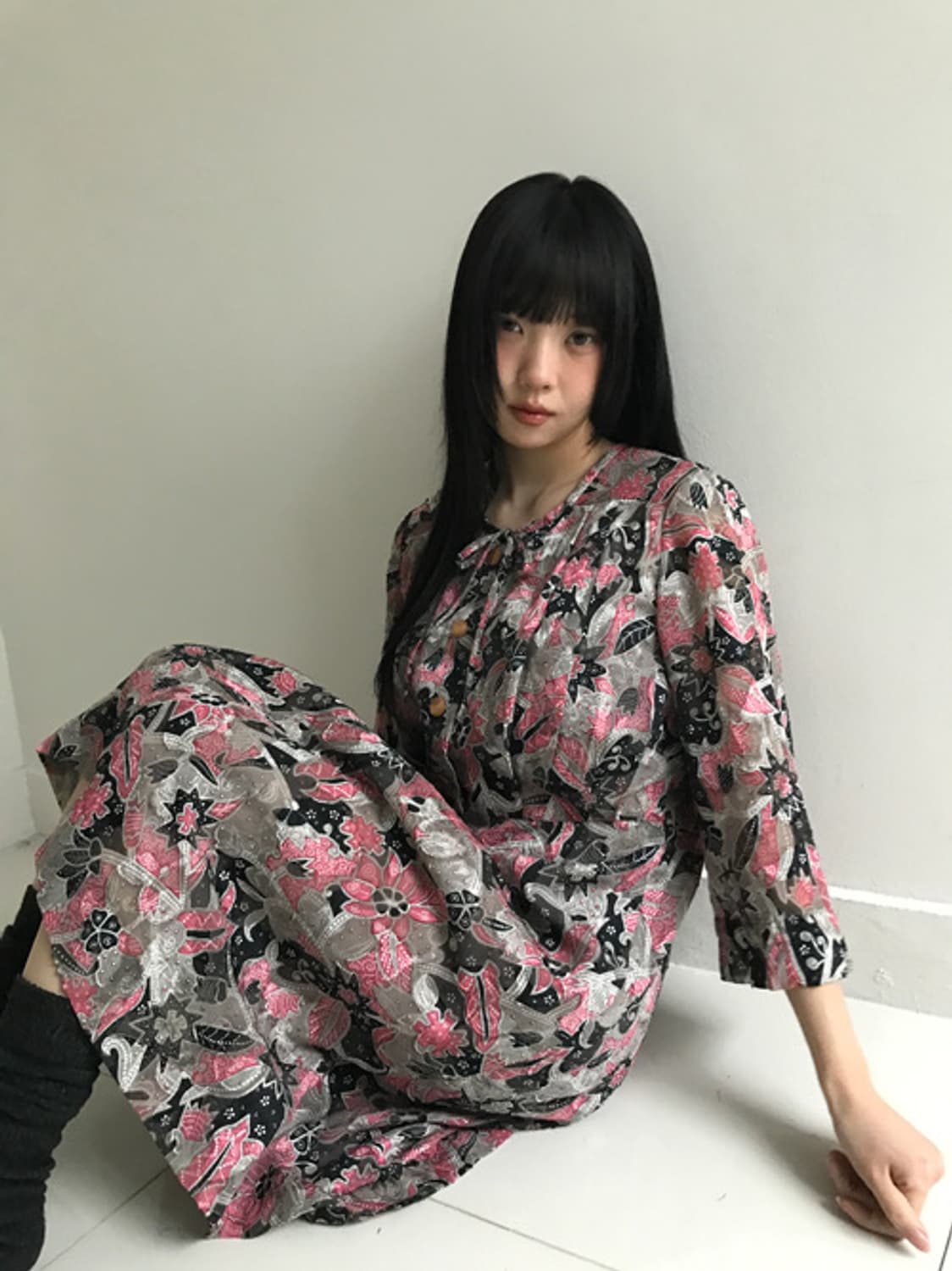 Oriental Shirring U Neck Dress 상품이미지4