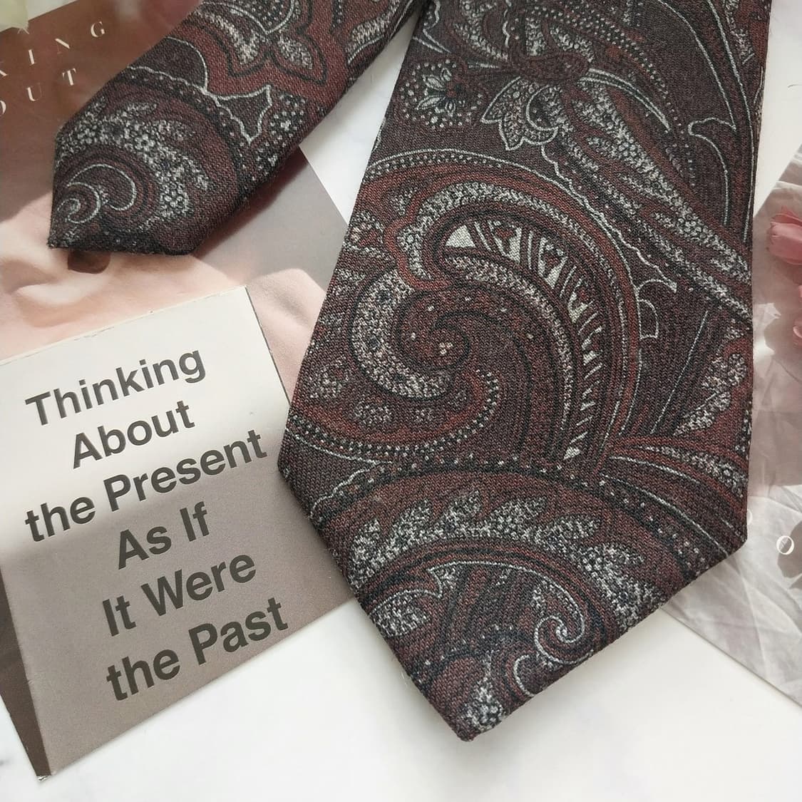 파올로 알비짜티 울 브라운 페이즐리 넥타이 8.8cm A+등급 K1280 상품이미지3