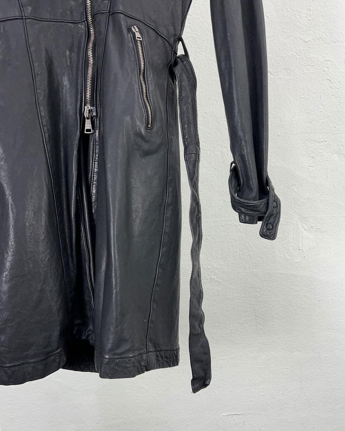 조르지오 브라토 폭스 퍼 벨티드 쉽 레더 코트  상품이미지5