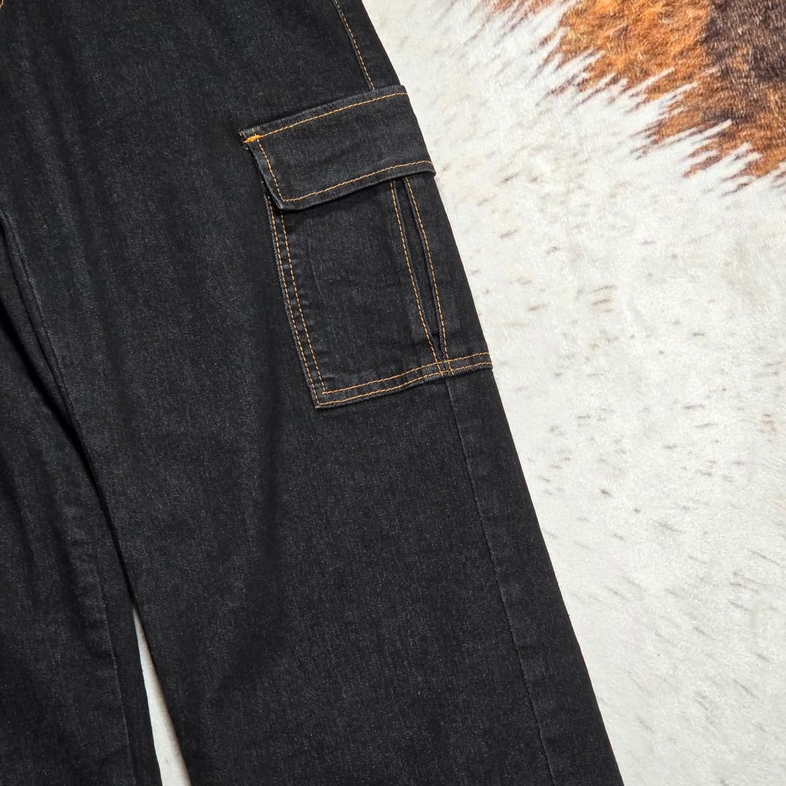 흑청 데님 포켓 카고 와이드 팬츠 상품이미지3