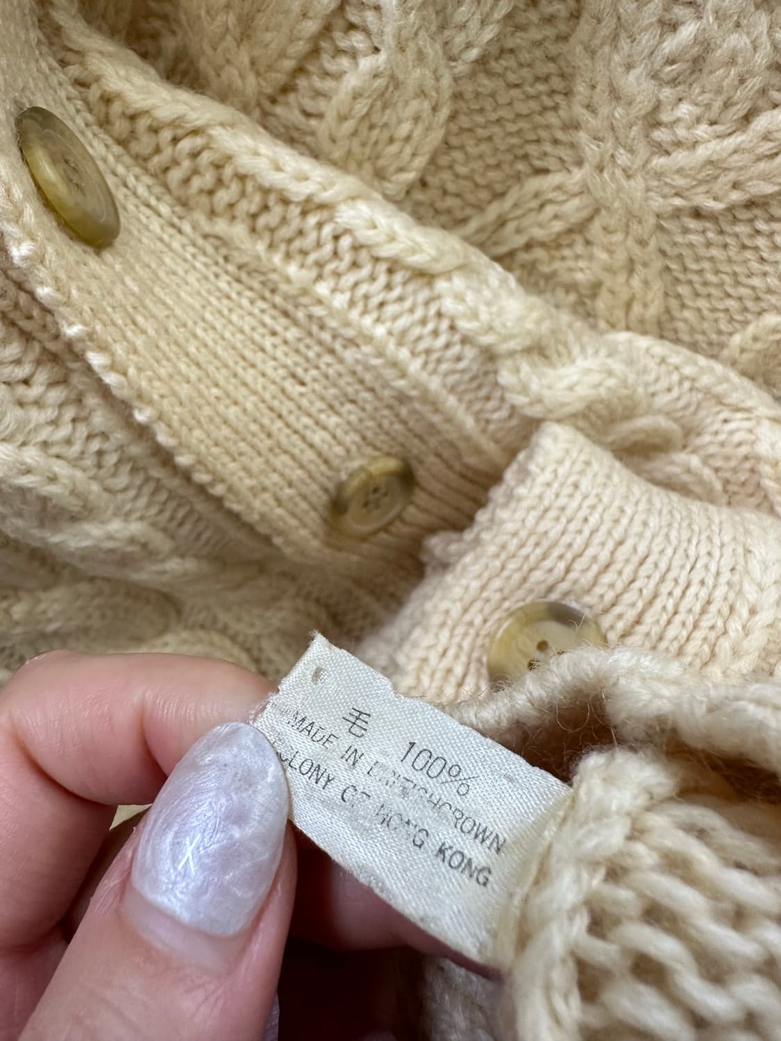 일본빈티지 ADAX 울 100% 아란 피셔맨 케이블 스웨터 니트 가디건 상품이미지7