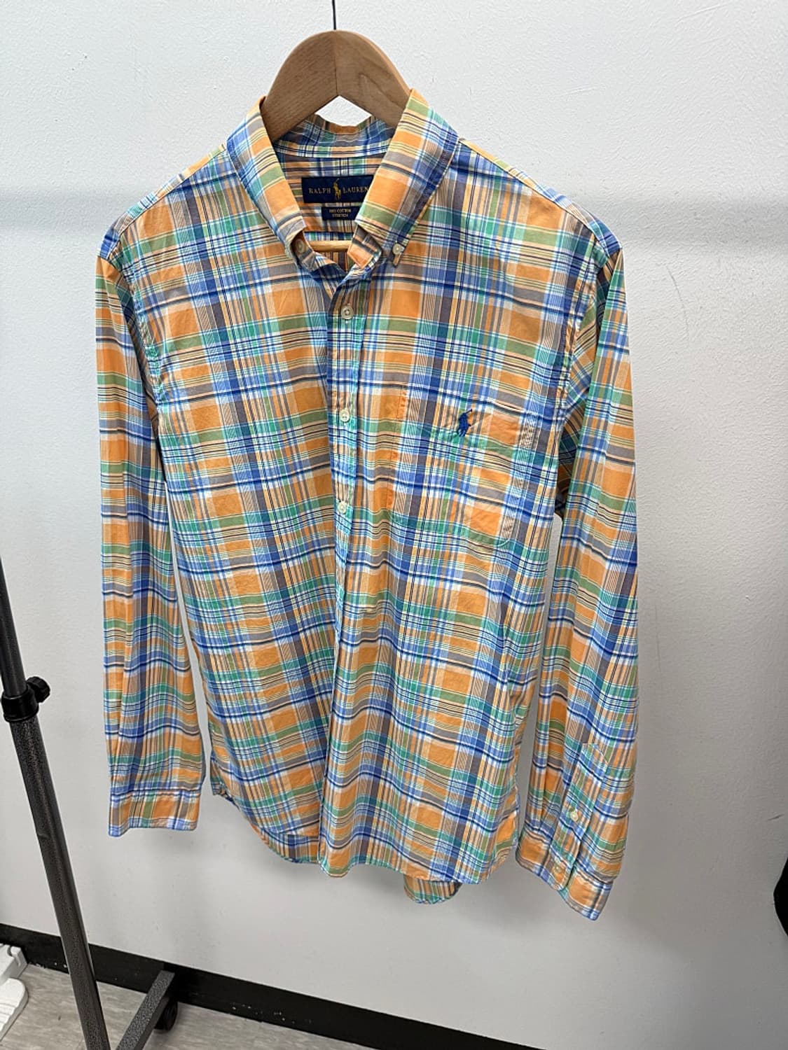 100-105) 폴로 오렌지 체크셔츠  상품이미지1