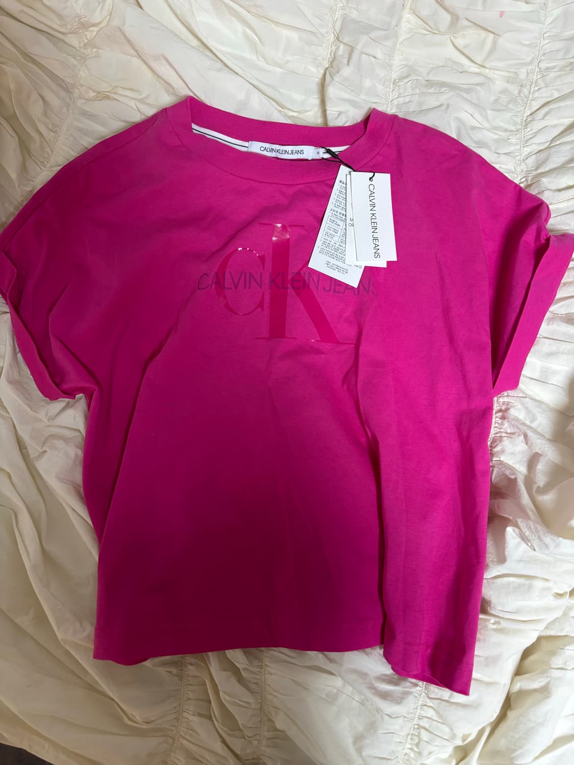 Y2K 핫핑크 캘빈클라인 크롭 반팔 상품이미지3