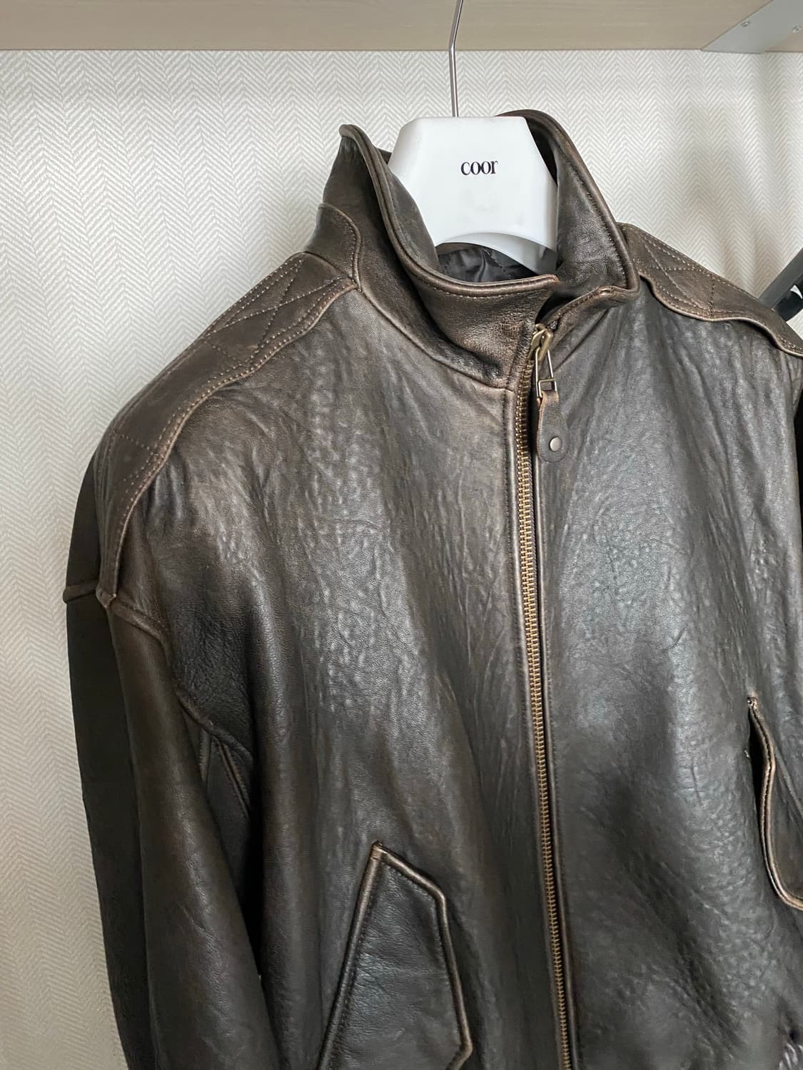 쿠어  / 넥 카라 레더 점퍼 / L 상품이미지4